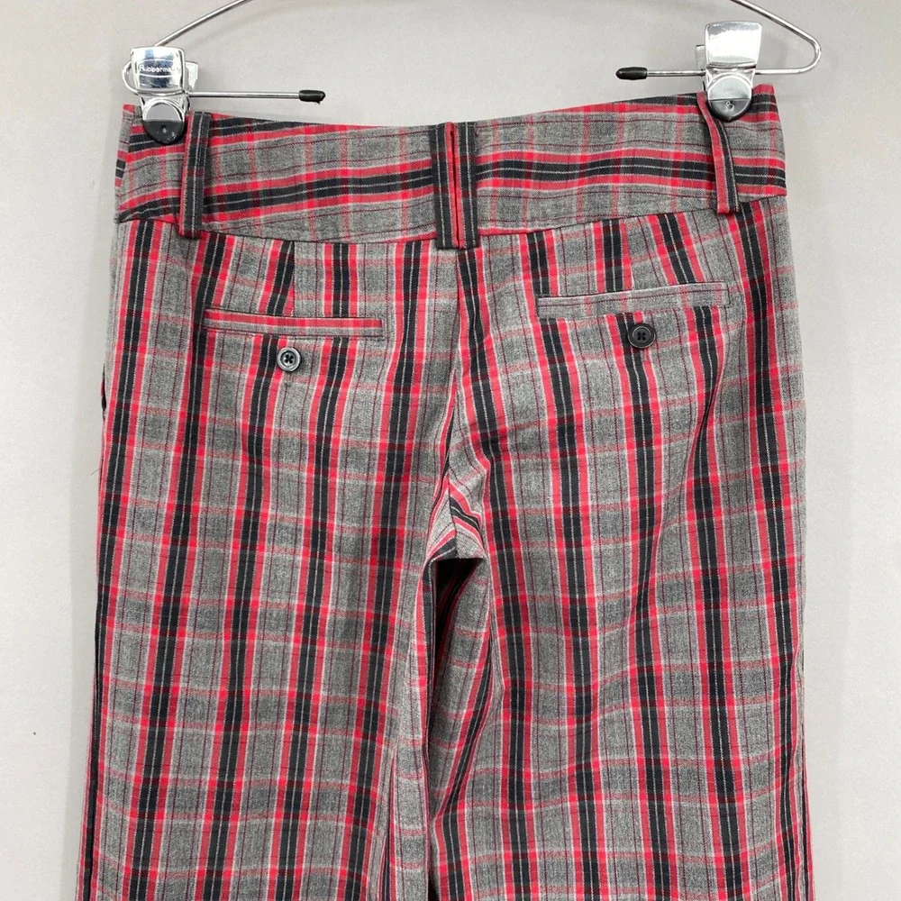 Vtg No Boundaries Plaid Wide Leg Trousers Pants Womens 5 Red Grey Cuffed Y2K